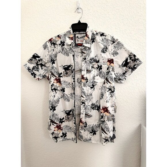 MBX Denim Wear Men’s Button Up Shirt Tropical Floral Hawaiian White Size M - Picture 1 of 7